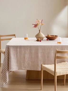 Quince Latte Gingham European Linen Tablecloth - Retail $55
